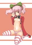  after_sex anya_alstreim blush bow breasts code_geass condom condom_in_mouth cum frilled_panties frills hair_bow kneeling mary_janes mouth_hold navel nipples no_pants panties pink_eyes pink_hair pink_panties ponytail shirt_lift shoes short_hair small_breasts solo striped striped_legwear sweat thighhighs turtleneck underwear used_condom yotsuha_(little_squash) 