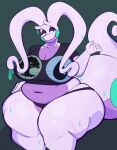  2022 absurd_res aimbot-jones anthro anthrofied belly big_belly big_breasts breasts clothing digital_media_(artwork) dragon female goo_creature goodra hi_res huge_breasts huge_hips huge_thighs looking_at_viewer navel nintendo overweight overweight_anthro overweight_female pok&eacute;mon pok&eacute;mon_(species) purple_body sitting solo thick_tail thick_thighs topwear video_games wasabi_(aimbot-jones) white_body 