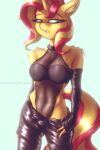  animal_humanoid anthro big_breasts bottomwear bra breasts choker clothing digital_media_(artwork) equestria_girls equid equid_humanoid equine equine_humanoid female fluffy friendship_is_magic fur gloves hair handwear hasbro hi_res horn horse humanoid jewelry latex mammal mammal_humanoid multicolored_hair my_little_pony navel necklace pants patreon pony shad0w-galaxy simple_background solo sunset_shimmer_(eg) two_tone_hair underwear unicorn 