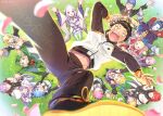  2022 6+boys 6+girls \o/ anastasia_hoshin arms_up beatrice_(re:zero) birthday black_hair blonde_hair blue_eyes blue_hair blurry blush butterfly-shaped_pupils chin_(re:zero) closed_mouth commentary cross_scar depth_of_field emilia_(re:zero) falling_petals felt_(re:zero) frederica_baumann from_above garfiel_tinsel green_eyes grin hair_slicked_back hand_on_hip happy happy_birthday head_wreath highres jacket julius_juukulius kumuo_(mirakurufusao) long_hair looking_at_viewer looking_up maid makeup medium_hair midair monocle multiple_boys multiple_girls natsuki_subaru open_mouth otto_suewen outstretched_arms petals pink_hair puck_(re:zero) purple_hair ram_(re:zero) re:zero_kara_hajimeru_isekai_seikatsu red_hair reinhard_van_astrea rem_(re:zero) roswaal_l._mathers roswaal_mansion_maid_uniform ryuzu_meyer scar scar_on_face short_hair smile symbol-shaped_pupils teeth track_jacket track_suit yellow_eyes 