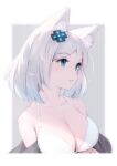  1girl absurdres andychen animal_ear_fluff animal_ears bangs bare_shoulders bikini blue_eyes breasts cleavage d-pad d-pad_hair_ornament fox_ears fox_girl hair_between_eyes hair_ornament halterneck highres large_breasts looking_away medium_hair meridian_project mizuki_(vtuber) parted_lips revision solo swimsuit upper_body virtual_youtuber white_bikini white_hair 
