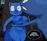  adventure_time ambiguous_gender anthro blue_body cake_the_cat cartoon_network dialogue domestic_cat felid feline felis female female/ambiguous genitals hi_res mammal monster nude pussy somescrub warren_ampersand wide_hips 