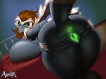  absurd_res anthro anus athosvds big_breasts breasts brown_hair butt dragon female genitals hair hi_res huge_breasts looking_at_viewer looking_back looking_back_at_viewer pussy solo spread_butt spreading thick_thighs 