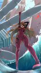  absurdres bodysuit eva_02 eyepatch hand_up highres mecha neon_genesis_evangelion open_mouth plugsuit rebuild_of_evangelion robot science_fiction segawa_ryuu souryuu_asuka_langley water 