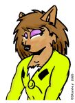  1995 anthro artist_name black_nose bodysuit bowman&#039;s_wolf brown_body brown_fur brown_hair canid canine canis clothed clothing eyeshadow female florence_ambrose freefall_(webcomic) fully_clothed fur hair low_res makeup mammal mark_stanley narrowed_eyes portrait purple_eyeshadow red_wolf simple_background skinsuit solo tight_clothing traditional_media_(artwork) webcomic webcomic_character white_background white_body white_fur wolf yellow_clothing 