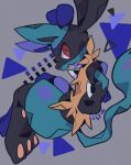  3_fingers 3_toes ambiguous_gender blue_body blue_fur canid canine digital_media_(artwork) feet feral fingers fur hi_res looking_back lucario mammal nintendo open_mouth pawpads pok&eacute;mon pok&eacute;mon_(species) red_eyes rsn_07 solo toes video_games 