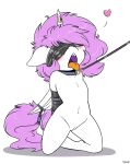 absurd_res bdsm blindfold bondage bound equid equine female genitals hair hands_behind_back hasbro hi_res horn horse kneeling mammal my_little_pony nude open_mouth pony purple_hair pussy skoon solo tongue tongue_out white_body young 