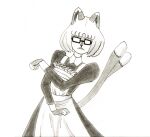  2_tails absurd_res anthro bakeneko bob_cut cat_ear cat_nose cat_tail clothing domestic_cat efradraws eyewear felid feline felis female fur glasses graphite_(artwork) hi_res kokono_geto maid_uniform mammal marker_(artwork) multi_tail multicolored_body multicolored_fur pencil_(artwork) pose solo traditional_media_(artwork) two_tone_body two_tone_fur uniform 