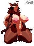  absurd_res anthro athosvds big_breasts breasts brown_hair canid canine female genitals hair hi_res kneeling mammal nipples nude pussy solo 