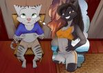  absurd_res anthro bottomwear boxers_(clothing) breasts clothed clothing domestic_cat duo felid feline felis female hi_res jess_(disambiguation) judyhopps44 kitsune2000 male mammal narr8 rick_(disambiguation) rolling shorts smile subject9 teenager underwear young 