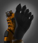  2022 5_toes anthro barefoot claws clothed clothing derikyeen digital_drawing_(artwork) digital_media_(artwork) feet first_person_view fur guardians_of_the_galaxy hi_res humanoid_feet male mammal marvel procyonid raccoon rocket_raccoon shaded simple_background size_difference soles solo toes unaware 