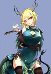  1girl antlers blonde_hair breasts cleavage cleavage_cutout clothing_cutout curvy dragon_girl dragon_horns dragon_tail highres horns kicchou_yachie large_breasts raptor7 short_hair solo tail touhou turtle_shell 