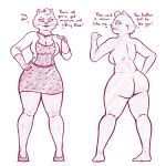  2022 anthro bojack_horseman breasts butt cellulite cleavage clothed clothing dialogue domestic_cat dress english_text felid feline felis female front_view gesture hand_on_hip hi_res looking_at_viewer looking_back looking_back_at_viewer mammal mature_female monochrome motivation netflix nude oystercatcher7 pointing pointing_at_viewer princess_carolyn rear_view side_boob simple_background sketch solo standing talking_to_viewer text white_background 