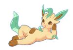  absurd_res ambiguous_gender eeveelution feral hi_res leafeon lying nintendo pok&eacute;mon pok&eacute;mon_(species) simple_background solo sword-dance video_games white_background yellow_body 