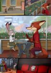  absurd_res anthro biped black_tie_(suit) building canid canine chair clothing comic dessert detailed_background disney door doorknob duo female flower food fox furniture hi_res ice_cream judy_hopps lagomorph leporid male mammal nick_wilde park_bench plant plant_pot rabbit red_clothing red_fox red_shirt red_topwear shadow shirt sidewalk smile stool suit table the_gory_saint topwear walking window zootopia 