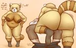  2022 aggressive_retsuko ailurid anthro big_breasts big_butt bottomwear bottomwear_down breasts brown_body brown_fur butt cellulite clothed clothing dialogue duo english_text faceless_character faceless_male female female_focus footwear footwear_only fur haida hi_res huge_butt imminent_sex male male/female mammal mature_female mostly_nude nipples overweight overweight_anthro overweight_female oystercatcher7 pants pants_down partially_clothed red_panda retsuko&#039;s_mother sanrio socks socks_only solo_focus text 