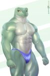  2022 abs amphibian anthro bald blue_clothing blue_speedo blue_swimwear chicobo clothed clothing fist frog front_view green_body green_skin half-closed_eyes hi_res horizontal_pupils looking_at_viewer male muscular muscular_anthro muscular_male narrowed_eyes nipples orange_eyes pink_nipples pupils smile solo speedo speedo_only suction_cup swimwear thick_thighs topless veiny_muscles white_body white_skin 