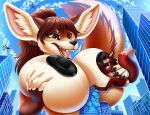  2022 aircraft anthro areola big_breasts breasts city cloud destruction digital_media_(artwork) duo female female/female fingers furrypur hair helicopter hi_res huge_breasts inner_ear_fluff macro mammal nude open_mouth teeth tuft 