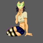  bite blush bottomwear camel_toe clothing crop_top female finger_bite finger_in_mouth hi_res hotpants human legwear mammal mask napster_wolf noodle_(gorillaz) shirt shorts solo thigh_highs topwear 