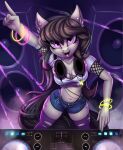  2020 5_fingers anthro anthrofied bottomwear breasts clothing disc_jockey earth_pony equid equine female fingers friendship_is_magic hasbro headphones hi_res horse mammal my_little_pony navel octavia_(mlp) open_mouth pony pony-way purple_eyes shorts solo speaker 