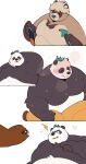  2022 absurd_res anthro belly big_belly black_body black_nose blush bodily_fluids canid canine eyes_closed giant_panda hi_res kemono leaf male mammal moobs nintendo nintendo_switch overweight overweight_male quanjiang raccoon_dog scared sweat tanuki ursid video_games white_body 