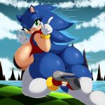  1:1 2022 anthro big_breasts big_butt black_nose breasts butt clothing crossgender digital_media_(artwork) eulipotyphlan eyelashes female green_eyes grin hedgehog hi_res huge_breasts legwear looking_at_viewer mammal mtf_crossgender outside sega smile solo sonic_the_hedgehog sonic_the_hedgehog_(series) suirano 