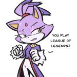  1:1 5_fingers advos anthro blaze_the_cat breasts clothed clothing digital_media_(artwork) domestic_cat english_text felid feline felis female fingers frown fur hair hi_res looking_aside looking_away looking_back mammal open_mouth purple_body purple_fur purple_hair sega simple_background solo sonic_the_hedgehog_(series) standing text topwear video_games yellow_eyes 