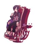  1bitheart 1boy argyle argyle_legwear black_footwear black_hair black_pants black_shirt chair full_body headphones kamui_sora long_hair long_sleeves looking_to_the_side male_focus miwasiba neck_ribbon official_art pants parted_lips pinstripe_pattern pinstripe_shirt planet red_eyes red_ribbon ribbon rocking_chair shirt shoes sitting socks solo star_(symbol) striped sweater_vest transparent_background white_sweater_vest 