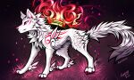  4_toes absurd_res amaterasu ambiguous_gender canid canine canis capcom claws deity feet feral fire fur hi_res mammal myarukawolf paws pink_eyes pink_nose solo standing toes video_games white_body white_fur wolf ōkami 
