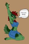  (artists) 1:1 2022 anthro breasts bulge clothed clothing english_text fur green_body green_fur hair hi_res humanoid intersex markings red_hair solo text vicky_(character) 