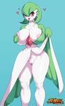  &lt;3 areola big_breasts black_pupils breasts clothing dress female gardevoir genitals green_hair hair hand_on_breast hi_res huge_breasts humanoid jay-marvel nintendo nipples pink_areola pink_nipples pok&eacute;mon pok&eacute;mon_(species) pupils pussy red_eyes solo thick_thighs tongue tongue_out video_games white_body 