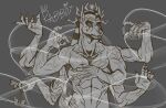  6_hands abs absurd_res anthro anubian_jackal biceps canid canine canis claws digital_media_(artwork) egyptian_mythology grey_background hi_res jackal looking_at_viewer male mammal middle_eastern_mythology monochrome multi_hand muscular muscular_anthro muscular_male mythology ollie_rabbit simple_background sketch solo vein 