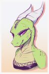  absurd_res anthro blush clothing fanch1 female gradient_background hi_res horn kemsi_mudtongue kobold looking_at_viewer portrait scalie simple_background smile solo teeth 