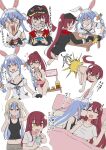  &gt;_&lt; :t absurdres anger_vein animal_ears arm_wrestling bikini black_tank_top blue_hair blush bow braid breasts carrot_hair_ornament cellphone cleavage clenched_teeth commentary_request covered_nipples don-chan_(usada_pekora) dorianpanda food-themed_hair_ornament groin hair_bow hair_ornament hat heart heterochromia highres hololive houshou_marine joy-con large_breasts medium_breasts multicolored_hair navel open_mouth orange_eyes own_hands_together phone pocky_in_mouth ponytail rabbit_ears rabbit_girl red_bikini red_eyes red_hair smartphone smile swimsuit table tank_top teeth towel towel_on_head translation_request twin_braids two-tone_hair usada_pekora virtual_youtuber white_hair yellow_eyes yuri 
