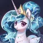  absurd_res blue_hair blue_mane crown equid equine female feral friendship_is_magic hair half-closed_eyes hasbro hi_res horn jewelry lidded_eyes mammal mane mirroredsea my_little_pony narrowed_eyes necklace pink_eyes princess_celestia_(mlp) smile solo white_body winged_unicorn wings 