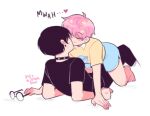  anonymous_artist anthro duo goth hair human kissing low_res male male/male mammal pink_hair sfw_nudity 