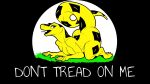  16:9 absurd_res anthro black_body breasts butt digital_drawing_(artwork) digital_media_(artwork) don&#039;t_tread_on_me english_text female flag flag_design grass hi_res lying markings meme on_front open_mouth plant reptile scalie simple_background snake solo tail_markings text widescreen yellow_body 
