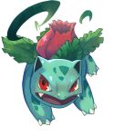  claws commentary_request fangs full_body highres ivysaur leaf looking_up no_humans open_mouth pokemon pokemon_(creature) red_eyes simple_background solo teo_(telo_ruka) white_background 
