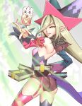  1girl blonde_hair book casting_spell cleru_(cleruuuuu) feathers green_eyes hat highres magilou_(tales) pointy_ears smile tales_of_(series) tales_of_berseria witch witch_hat 