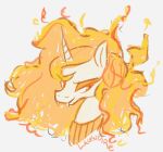  2018 daybreaker_(mlp) equid equine fangs female feral friendship_is_magic half-closed_eyes hasbro horn lavendire looking_aside mammal mane my_little_pony narrowed_eyes orange_eyes orange_mane pupils signature slit_pupils smile solo unicorn yellow_body 