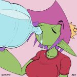  animated bandai_namco big_breasts bouncing_breasts breasts clothing digimon digimon_(species) drinking drinking_water elemental_creature elemental_humanoid eyes_closed flora_fauna green_body gynomorph hair humanoid humanoid_pointy_ears indynd intersex loop melia_(indynd) palmon plant plant_humanoid purple_hair shirt short_playtime solo topwear water water_jug 