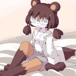  anthro breasts brown_body brown_fur brown_hair canid canine clothed clothing crepix eyewear female fur glasses hair looking_at_viewer mammal raccoon_dog smile solo 