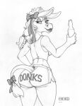  anthro asinus bottle bottomwear butt clothing donkey ecmajor equid equine female hi_res lipstick makeup mammal monochrome shorts solo topwear 