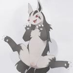  anus blush claws female feral genitals hi_res lying mightyena nintendo on_back open_mouth pawpads paws pok&eacute;mon pok&eacute;mon_(species) pussy smile solo spread_legs spreading teeth video_games youjomodoki 
