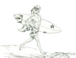  2022 anthro baron_engel clothing earth_pony equid equine eyebrows graphite_(artwork) greyscale hair hasbro hooves horse male mammal monochrome my_little_pony pencil_(artwork) pony running sandbar_(mlp) short_hair solo surfboard swimming_trunks swimwear traditional_media_(artwork) unguligrade_anthro 