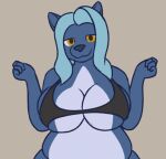  2019 2d_animation animated anthro big_breasts blue_body blue_fur blue_hair bouncing_breasts breasts canid canine canis female fur hair heftyhorsehostler looking_at_viewer loop mammal overweight overweight_anthro overweight_female simple_background smile solo white_body white_fur wolf yellow_sclera 