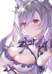 1girl bangs bare_shoulders breasts genshin_impact keqing_(genshin_impact) large_breasts long_hair looking_at_viewer purple_eyes purple_hair simple_background solo twintails upper_body white_background xion32 