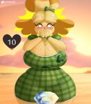  &lt;3 2022 absurd_res animal_crossing anthro big_breasts black_nose blush breasts canid canine canis clothed clothing covering covering_mouth covering_own_mouth covering_self diamond_(gem) digital_media_(artwork) domestic_dog female fingers front_view gammainks gem hi_res huge_breasts isabelle_(animal_crossing) mammal nintendo outside shih_tzu solo toy_dog video_games 