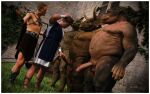  3d_(artwork) anthro ceratopsian common_hippopotamus digital_media_(artwork) dinosaur erection genitals group hi_res hippopotamid human humanoid_genitalia humanoid_penis huskyman huskyman24 male male/male mammal nude ornithischian penis reptile rhinocerotoid scalie slave_auction touching_penis triceratops 