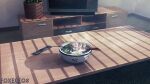  artist_name bowl chopsticks commentary controller english_commentary food foxeleos highres indoors no_humans original remote_control scenery shadow steam table television watermark 